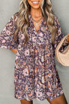 Stylish Women's Multicolor Floral Mini Dress with Puff Sleeves and Tie V-Neck - Perfect for Vacation or Summer Outings
