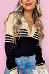 Stylish Women's Black and Colorblock Stripe V-Neck Sweater - Cozy Knit Top for Casual Chic Outfits