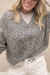 Women's Cozy Khaki Leopard Print Crew Neck Sweatshirt - Trendy Patchwork Style for Casual Chic Looks