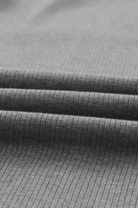 Gray Striped Mesh Long Sleeve Crewneck Ribbed Top