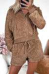 Soft Beige Women's Sherpa Hoodie and Shorts Set - Casual Chic Loungewear for Ultimate Comfort and Style