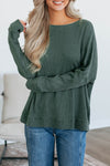 Soft Beige Cozy Women's Waffle Knit Long Sleeve Top – Relaxed Fit for Effortless Casual Chic and Everyday Comfort