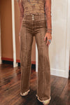 Trendy Women's High Waist Flare Jeans in Coffee Brown with Button Fly & Raw Hem - Stylish & Comfortable for Casual Wear