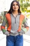 Women's Light Grey Color Block Half-Zip Sweatshirt with Stylish Stitching for Ultimate Casual Comfort