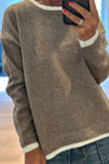 Chic Women's Loose-Fit DUNE Sweater with Contrast Trim - Cozy Round Neck Pullover for Effortless Casual Style