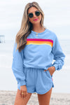 Chic Beau Blue Casual Two-Piece Set for Women - Trendy Pullover and Stylish Shorts with Fashionable Accents