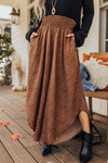 Stylish Women's Brown Leopard Print High Rise Wide Leg Pants with Smocked Waistband and Curved Hem for Ultimate Comfort