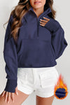 Cozy Women's Navy Blue Fleece-Lined Zip-Up Sweatshirt with Stand Collar & Thumbhole Sleeves for Ultimate Comfort