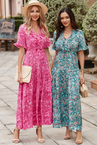 Mid-sleeve V-neck Bohemian Long Dress