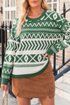 Women's Cozy Dark Green Abstract Print Pullover Sweater - Stylish Fit for Fall & Winter Wardrobe Essentials