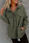 Women's Green Retro Quilted Shacket with Flap Pockets - Trendy Layering Jacket for Fall Fashion and Comfort
