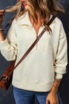 Women's Cozy Beige Textured Half-Zip Sweatshirt - Casual Collared Style for Effortless Everyday Comfort