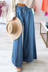 Trendy Dusk Blue Wide Leg Jeans for Women - Chic Mineral Wash with Button Fly, Perfect for Effortless Style and Comfort