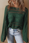Chic Women's Blackish Green Cropped Cable Knit Sweater with Stylish Hollow-Out Design for Trendy Outfits