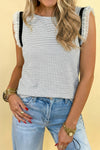 Trendy Women's Black Striped Ruffle Trim Tank Top - Casual Summer Style for Effortless Everyday Outfits
