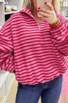 Stylish Women's Pink Striped Sweatshirt - Cozy Casual Top for Everyday Comfort and Effortless Fashion