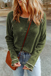Women's Green Textured Long Sleeve Blouse - Casual Round Neck Top for Effortless Everyday Elegance