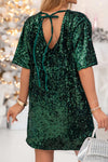 Women's Black Green Sequin Shift Dress with Tie Back - Effortless Stylish T-Shirt Dress for Comfort and Chic Looks