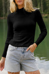 Women's Soft Cotton Ribbed Knit Long Sleeve Tee - Casual Stylish Top for Everyday Comfort and Versatile Looks