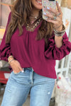 Chic Women's Violet V-Neck Blouse with Flounced Bracelet Sleeves and Leopard Trim – Stylish Everyday Top