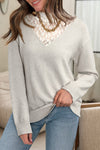 Cozy Women's Pastel Lace Patchwork Sweater - Chic Casual Style for Effortless Everyday Elegance