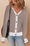 Elegant Grey Herringbone Cardigan for Women - Cozy Knit Sweater for Effortless Casual Chic Layering