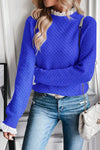 Elegant Women's Dark Blue Lace Trim Raglan Sleeve Sweater with Frills - Chic Casual Knitwear for Trendy Looks