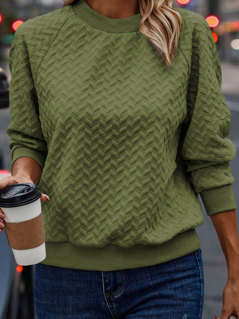 Forest Green Textured Raglan Sleeve Casual Sweatshirt