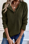 Women's Jungle Green Ribbed Henley Top - Chic & Comfy Knit Shirt for Casual Outings and Everyday Style