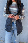 Women's Dark Grey Quilted Hooded Vest - Chic Sleeveless Jacket for Casual Layering, Comfort, and Everyday Style