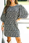Trendy Women's Black Leopard Print Mini Dress with Bubble Sleeves - Ideal for Day or Night Out Styling