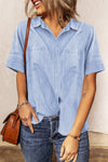 Trendy Women's Classic Blue Fitted Denim Shirt with Long Sleeves for Effortless Casual Chic