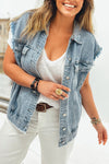 Stylish Women's Distressed Frayed Denim Vest for Effortless Casual Looks - Trendy Layering Piece in Fashionable Blue