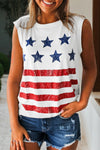 Women's Casual White Vintage Stars and Stripes Tank Top - Stylish Summer Sleeveless Tee for Effortless Everyday Wear