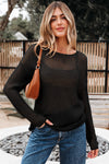 Cozy Women's Black Crochet Pullover Sweater - Stylish Openwork Knit for Effortless Chic Look and Comfort