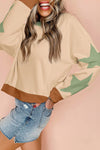 Cozy Women's Oversized Parchment Star Patchwork Sweatshirt with Exposed Seams – Perfect for Everyday Casual Style
