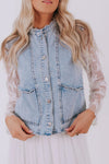 Stylish Women's Beau Blue Denim Vest with Scalloped Trim & Patch Pockets - Perfect Button-Up for Casual Summer Looks