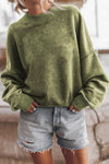 Chic Women's Green Drop Shoulder Crew Neck Sweatshirt - Cozy Casual Pullover for Effortless Everyday Style