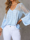 Whimsical Sky Blue Crochet Bell Sleeve Blouse