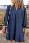 Chic Women's Blue Denim Midi Dress with Pockets - Casual Summer Style for Everyday Comfort and Outings