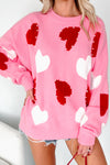 Cozy Women's Pink Heart Sweater with Pearl Embellishments - Cute Valentine's Day Gift in Comfortable Fit