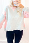 Women's Casual Light Grey Colorblock Sweatshirt with Raw Edge - Comfy and Stylish Top for Everyday Outfits