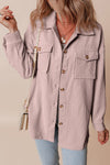 Trendy Women's Light Pink Corduroy Shacket with Flap Pockets and Button Closure - Stylish Layering Essential
