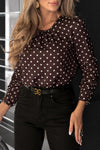 Elegant Women's Polka Dot Blouse in Chicory Coffee - Pleated Long Sleeve Top for Effortless Casual Style