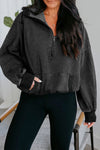 Cozy Women's Black Mineral Wash Half Zip Hoodie with Kangaroo Pocket - Relaxed Fit for Effortless Casual Style