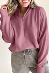 Cozy Fuchsia Women's Drop Shoulder Sweatshirt with Zipped Neck - Casual Everyday Style for Effortless Comfort