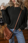 Chic Women's Black Patchwork Sleeve Round Neck Sweatshirt - Cozy Casual Top for Effortless Style and Comfort