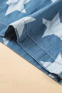 star-print-buttoned-strap-pleat-wide-leg-denim-overall