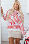 Festive Women's Orange Stripe Sequin Christmas Sweatshirt with Santa Design - Cozy Holiday Pullover for Celebrations