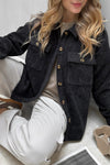 Chic Women's Black Corduroy Shacket with Button Flap Pockets - Perfect Layer for Effortless Casual Style
